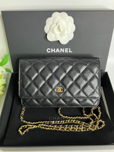 Load image into Gallery viewer, Chanel black caviar 28 series magnetic wallet on chain (WOC) with gold hdw
