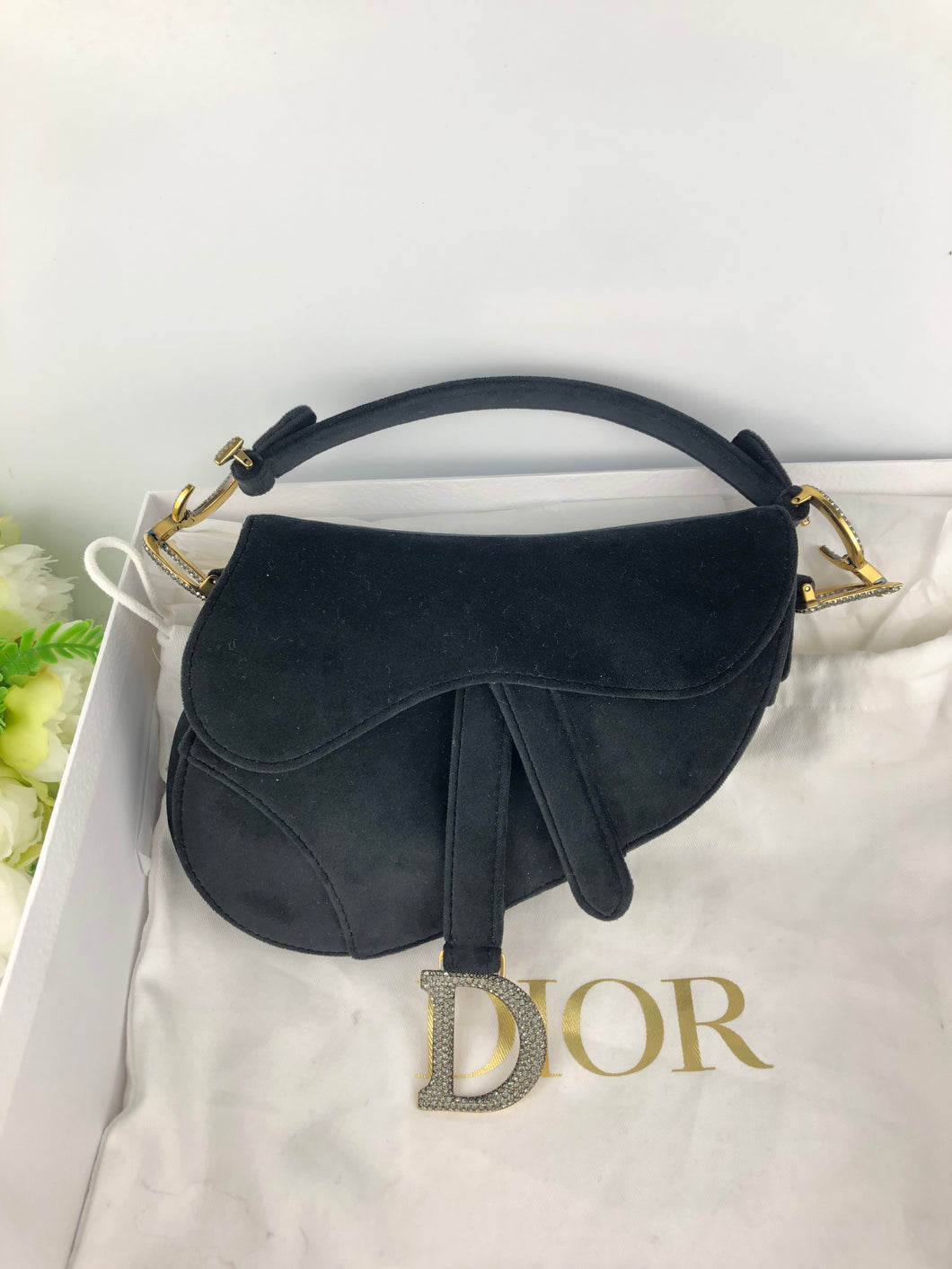 Dior black velvet mini with crystals