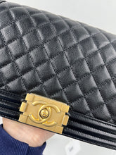 Load image into Gallery viewer, Chanel old medium black caviar boy, aged gold hdw
