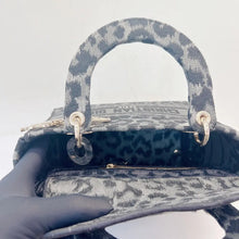 Load image into Gallery viewer, Christian Dior Grey and Black Leopard Pattern Mizza Embroidery Medium Lady D-Lite Bag Pale Gold Hardware
