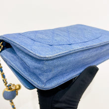 Load image into Gallery viewer, Chanel pearl crush denim wallet on chain (WOC), gold hdw
