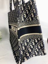 Load image into Gallery viewer, Dior medium book tote, ecru and blue Dior oblique embroidery
