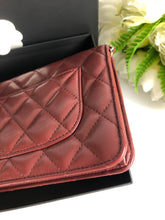 Load image into Gallery viewer, Chanel 28 series burgundy lambskin woc, wallet on chain
