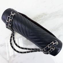 Load image into Gallery viewer, Chanel black caviar chevron jumbo, silver hdw
