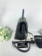 Load image into Gallery viewer, Chanel small black caviar chevron coco handle, light gold hdw
