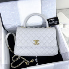 Load image into Gallery viewer, Chanel medium grey caviar coco handle, light gold hdw.
