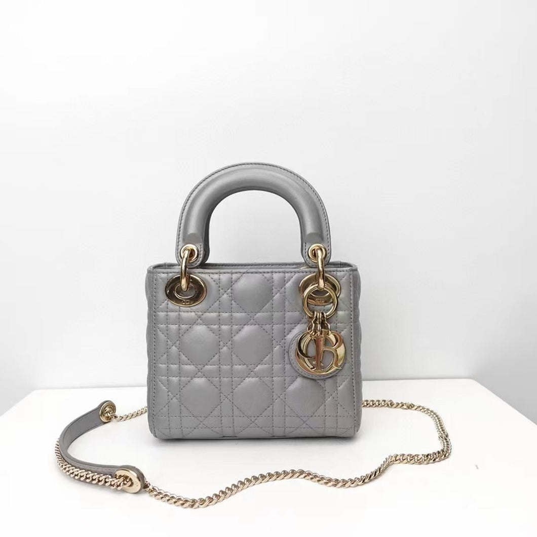 Lady Dior mini pearl grey, gold hdw