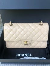 Load image into Gallery viewer, Chanel beige medium classic flap caviar, gold hardware
