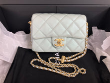 Load image into Gallery viewer, Chanel mint green iridescent caviar mini 24p sweetheart, with gold hdw
