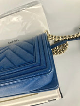 Load image into Gallery viewer, Chanel small blue caviar chevron boy, gold hdw
