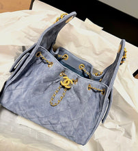 Load image into Gallery viewer, Chanel small blue suede 25 bag, gold hdw
