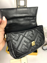 Load image into Gallery viewer, Fendi black mini baguette, gold hdw, with long strap
