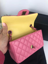 Load image into Gallery viewer, Chanel pink mini rectangular with yellow interior, rainbow hdw
