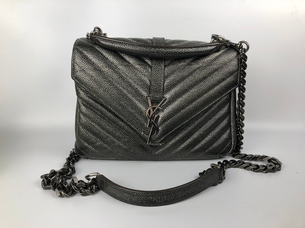 YSL gunmetal college medium with ruthenium hdw