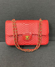 Load image into Gallery viewer, Chanel red exotic snakeskin medium, with gold hdw
