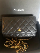 Load image into Gallery viewer, Chanel black caviar wallet on chain (woc), gold hdw 28 series
