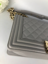 Load image into Gallery viewer, Chanel 2022 grey caviar old medium boy bag, light gold hdw
