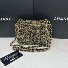 Load image into Gallery viewer, Chanel mini square, gold and black tweed
