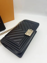 Load image into Gallery viewer, Chanel black old medium calfskin chevron boy, gold hdw
