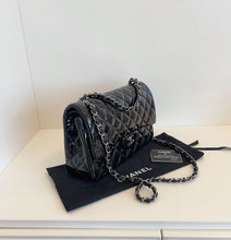 Load image into Gallery viewer, Chanel black patent jumbo, silver ruthenium hdw
