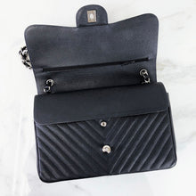 Load image into Gallery viewer, Chanel black caviar chevron jumbo, silver hdw
