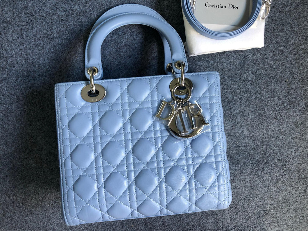Lady Dior blue medium lambskin, silver hdw