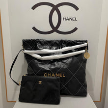 Load image into Gallery viewer, Chanel 22 black medium calfskin in contract stitching, with pouch
