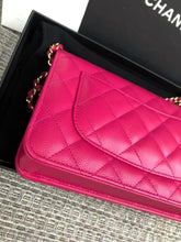 Load image into Gallery viewer, Chanel 22k dark pink caviar woc wallet on chain, full set
