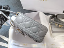 Load image into Gallery viewer, Lady Dior small grey lambskin, with gold hdw
