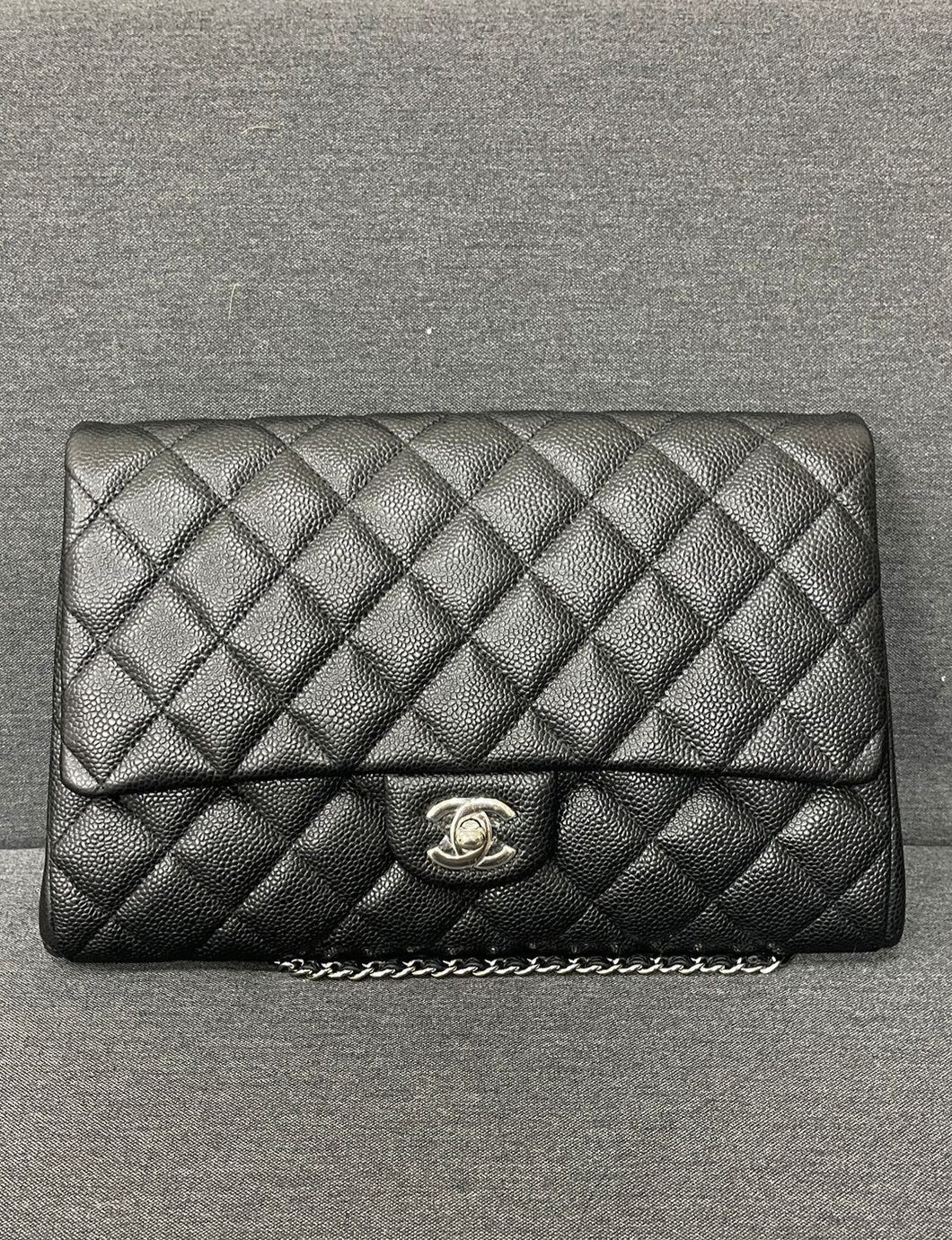 Chanel black caviar timeless clutch, silver hdw