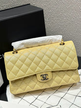 Load image into Gallery viewer, Chanel medium caviar yellow pearl iridescent, gold hdw
