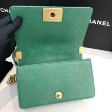 Load image into Gallery viewer, Chanel small green caviar boy, gold hdw
