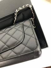 Load image into Gallery viewer, Chanel 28 series black lambskin woc, wallet on chain silver hdw
