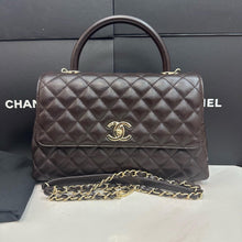 Load image into Gallery viewer, Chanel brown caviar coco handle medium with gold hdw.

