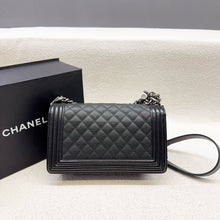 Load image into Gallery viewer, Chanel old medium boy black caviar with ruthenium hardware
