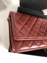 Load image into Gallery viewer, Chanel 28 series burgundy lambskin woc, wallet on chain
