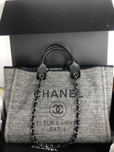 Load image into Gallery viewer, Chanel Large 24 series black and grey Deauville tote with silver hdw.
