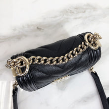 Load image into Gallery viewer, Chanel black caviar mini boy bag, chip with light gold hdw
