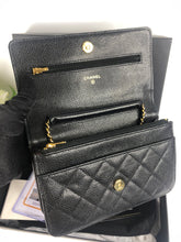 Load image into Gallery viewer, Chanel black caviar wallet on chain (woc), gold hdw 28 series

