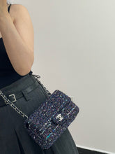 Load image into Gallery viewer, Chanel blue/purple mini tweed, silver hdw
