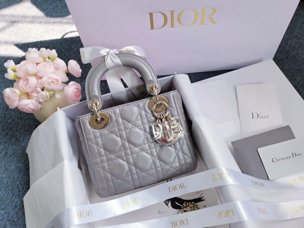 Lady Dior mini in pearl grey with light gold hdw