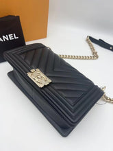 Load image into Gallery viewer, Chanel black old medium calfskin chevron boy, gold hdw
