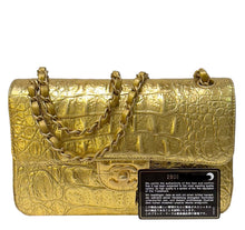 Load image into Gallery viewer, Chanel 19A very rare Egyptian Gold croc embossed calfskin small classic flap, brushed gold hdw
