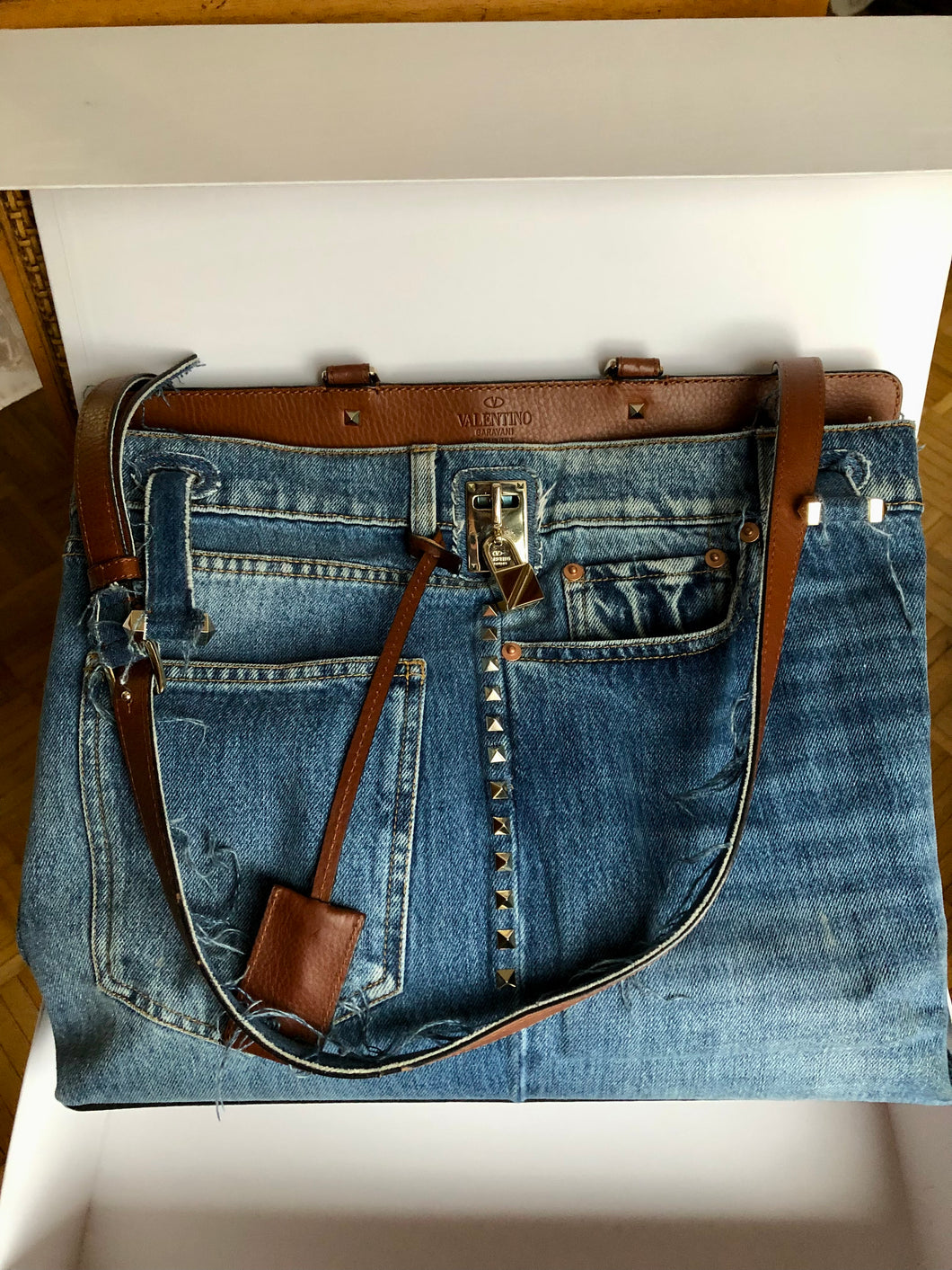 Valentino Joylock denim runway large bag