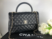 Load image into Gallery viewer, Chanel large black caviar coco handle, light gold hardware
