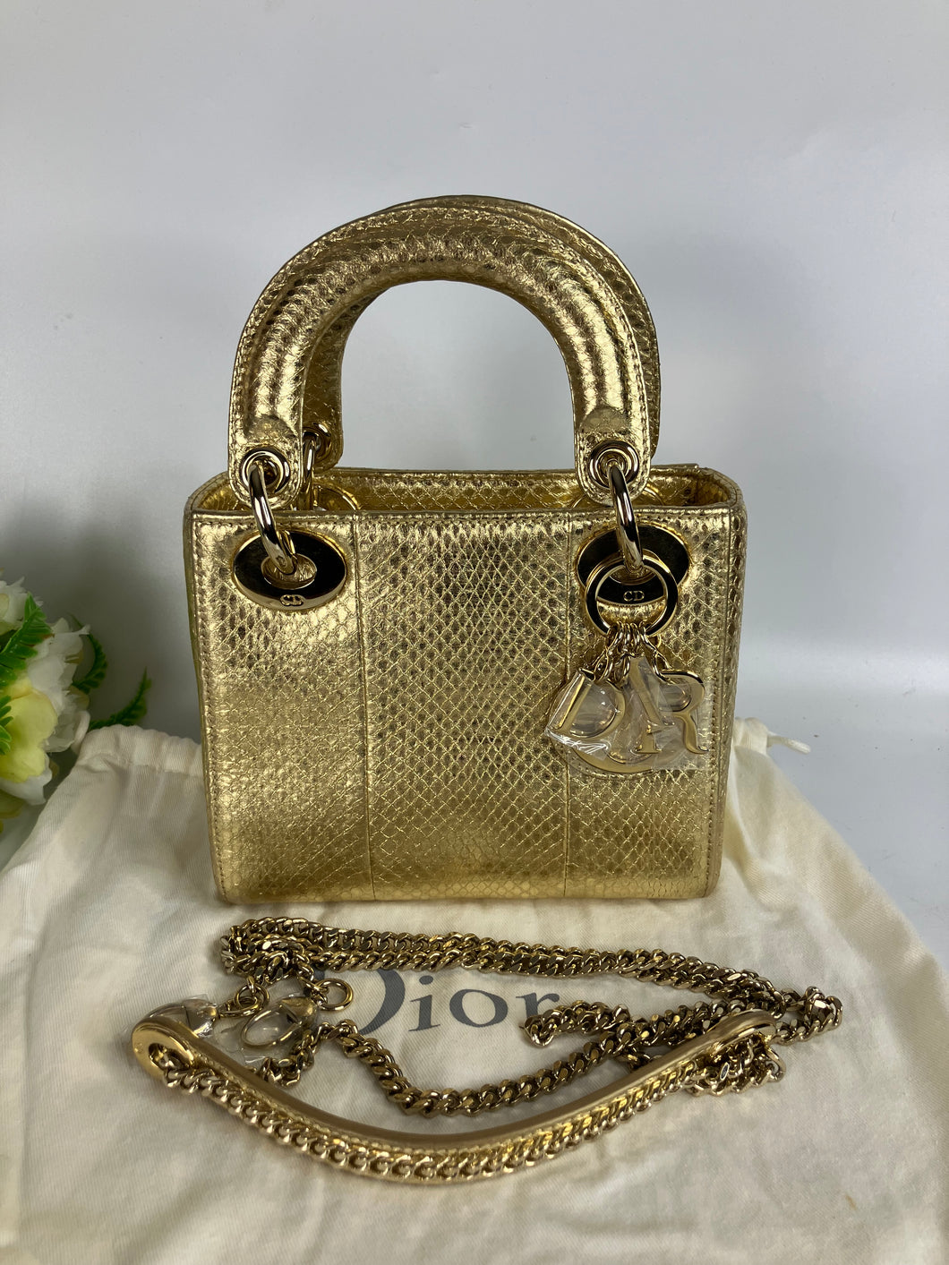 Lady Dior gold snakeskin mini, gold hdw