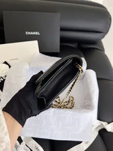 Load image into Gallery viewer, Chanel black caviar microchip WOC (wallet on chain) with gold hdw
