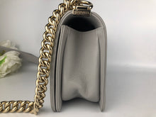 Load image into Gallery viewer, Chanel 2022 grey caviar old medium boy bag, light gold hdw
