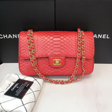 Load image into Gallery viewer, Chanel 17c Exotic red Python medium flap, with gold hdw

