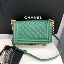 Load image into Gallery viewer, Chanel small green caviar boy, gold hdw
